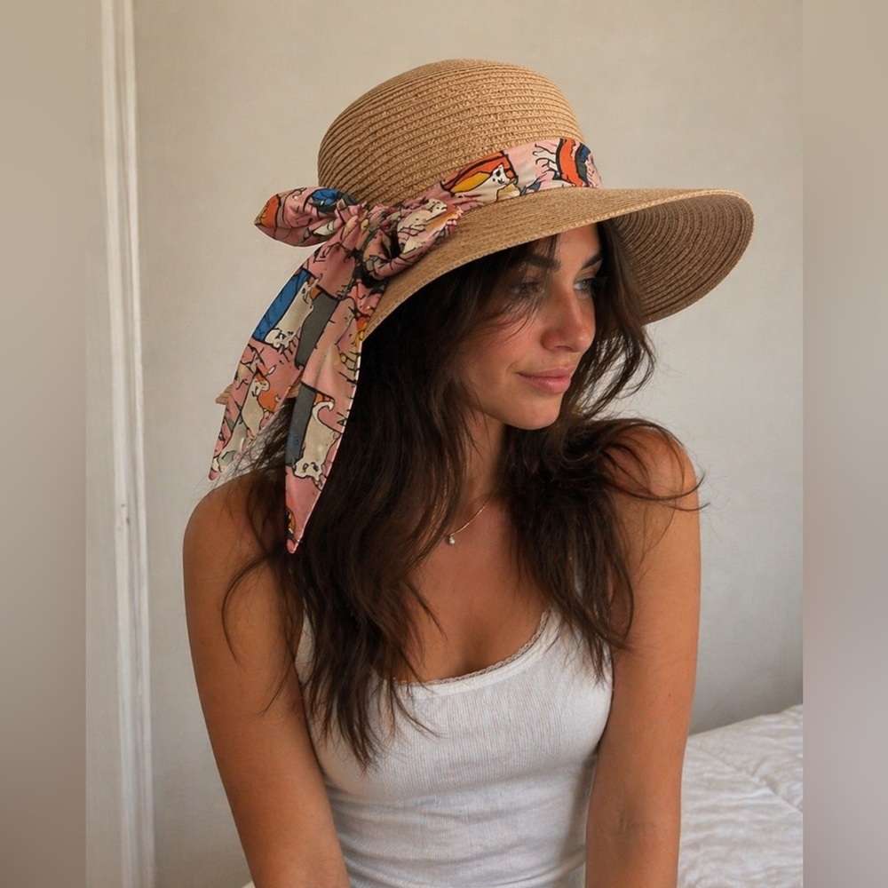 Stylish Straw Hat with Colorful Ribbon